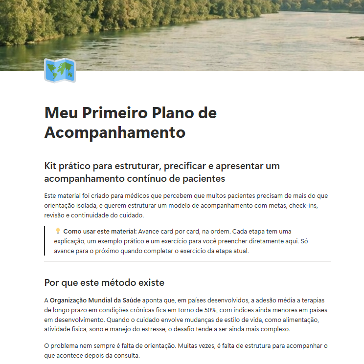 Tela de abertura do kit no Notion com a capa e a instrução de uso